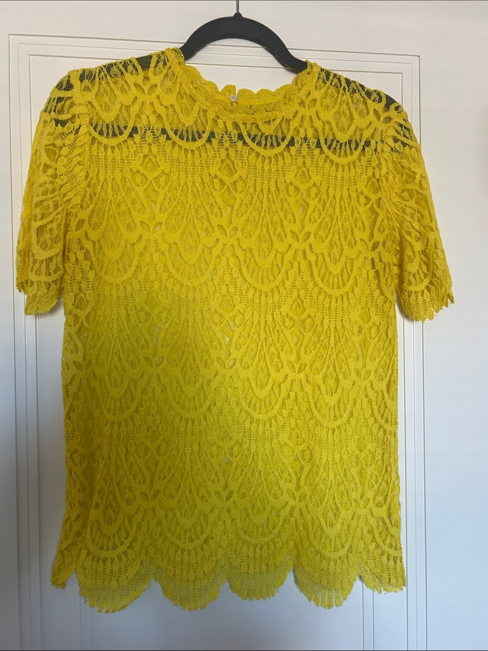 Zara Bright Yellow Lace Short-Sleeve Blouse
